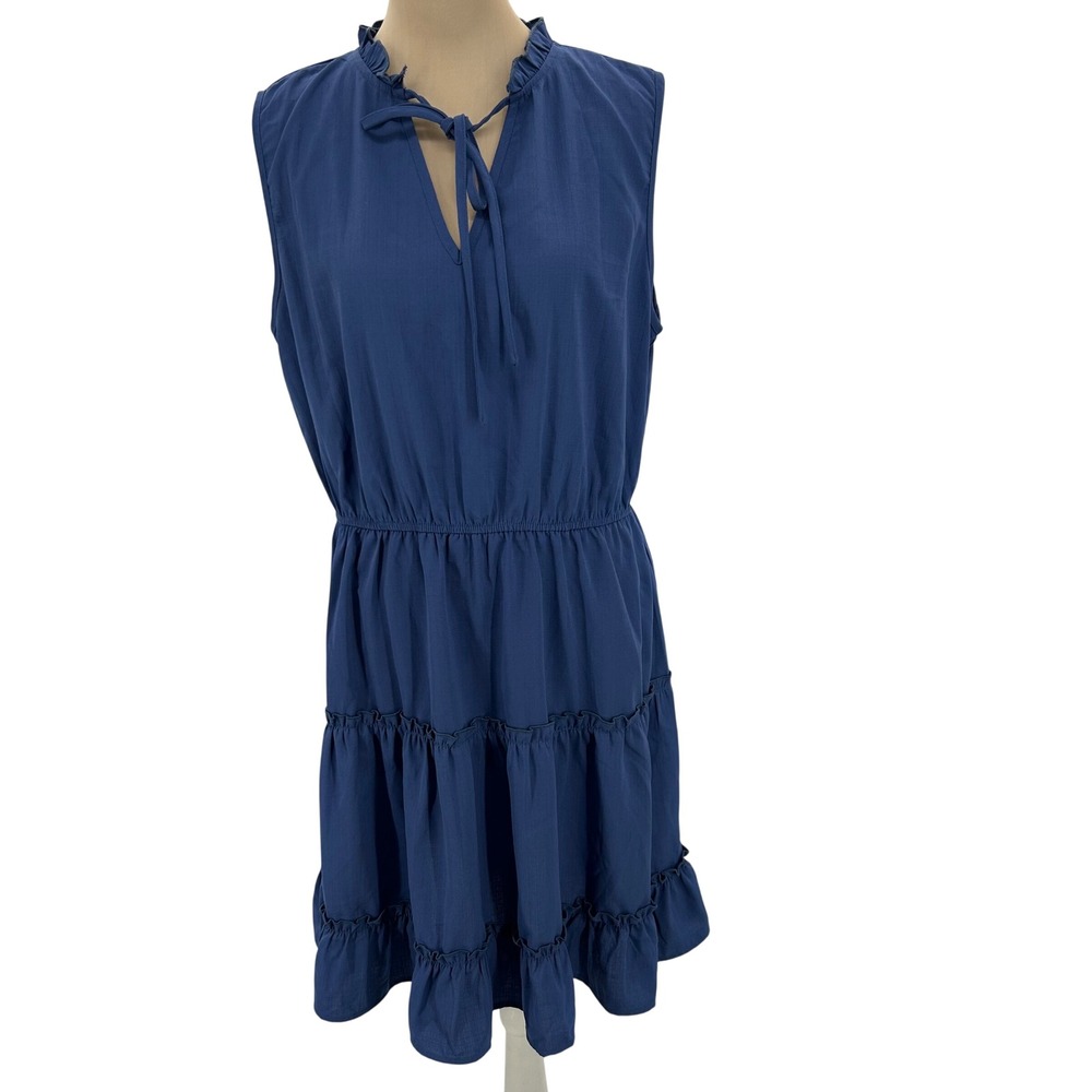 Cupshe Womens Blue Tiered Ruffle Mini Dress Sleeveless Tie Neck L CAA05A3C098UT